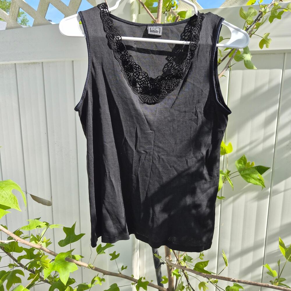 Dori Black Lace V-Neck Tank Top Made in Italy Size 4 Coquette Goth‎